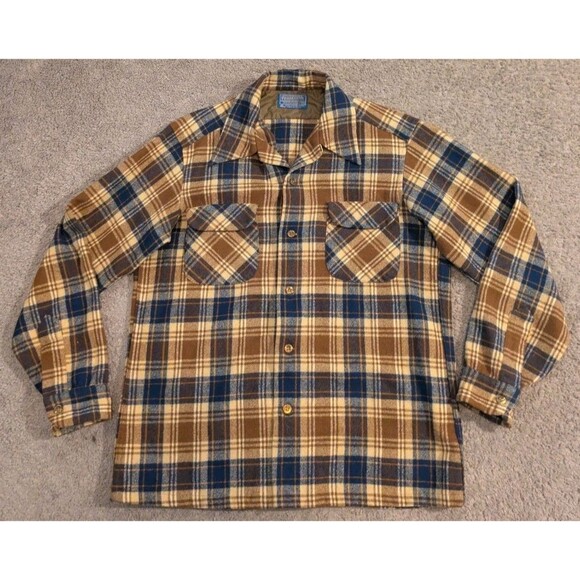 Vintage Pendleton 100% Wool Plaid Flannel Shirt Made in USA Men's Medium - Picture 1 of 8